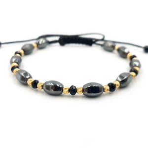 Luxury Bracelet in 14k Yellow SOLID GOLD/Handmade Bracelet/Gold beads and Hematite Natural Stones/Gift Jewelry for Women&#39;s & Men&#39;s