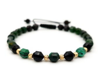 Bracciali/Bracciali GOLD in 14k Giallo SOLIDO ORO/Oro e Pietre Naturali Agate e Malachite,Braccialetti Onyx/Regalo per Donna & Uomo