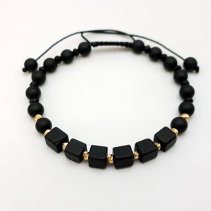 14K Yellow Solid Gold beads and natural Onyx beads Bracelet/Jewelry Perfect Gift for Men&#39;s and Women&#39;s/Limited edition/GOLD JEWELRY