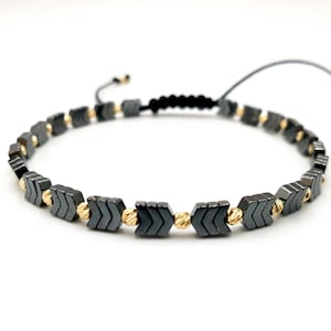 Gold bracelets, 14k yellow gold bracelet with hematite and semi-precious stones, stretch beaded jewelry, unisex gift , fashionable jewelry