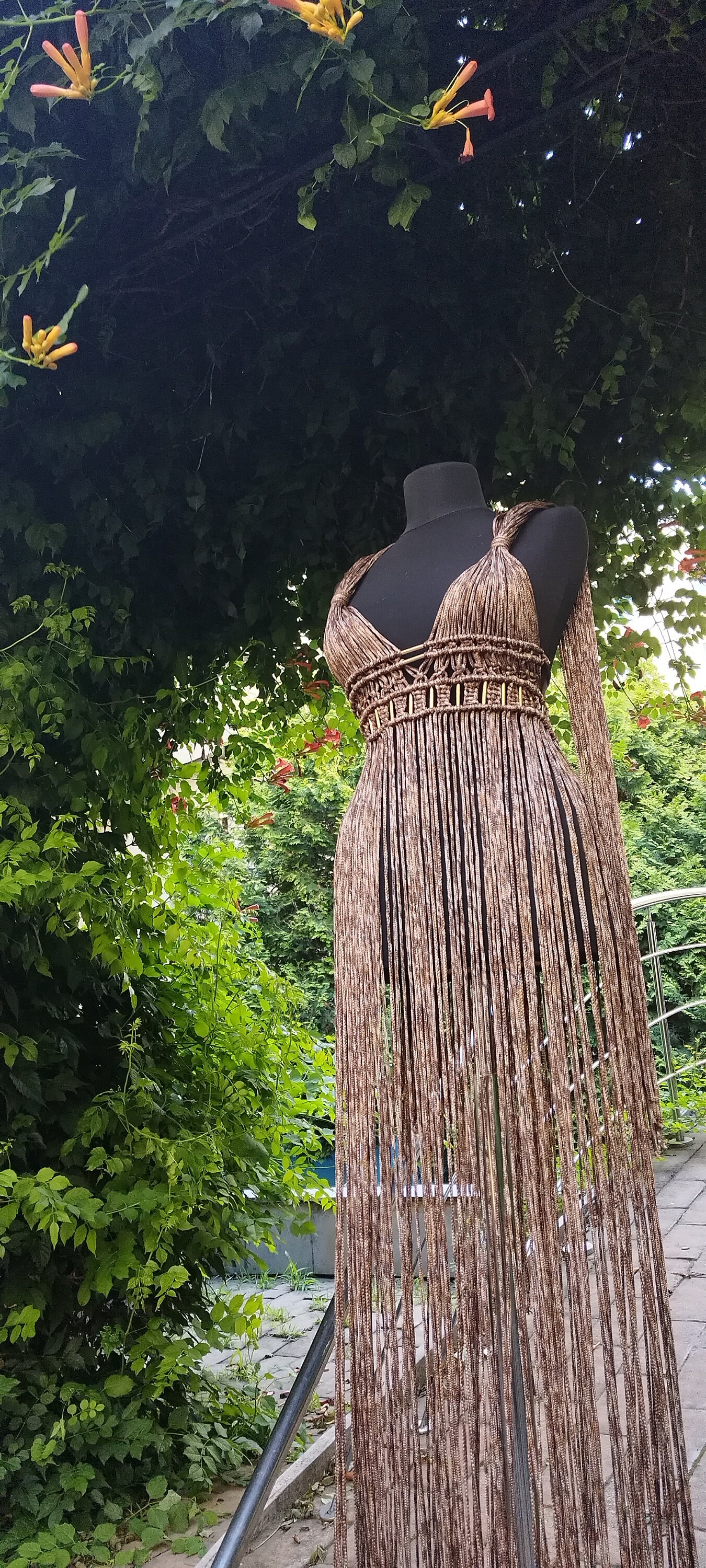 パーティードレス Fringed Macrame Dress Macrame Dress , Birthday Dress , Shiny Material , Crazy