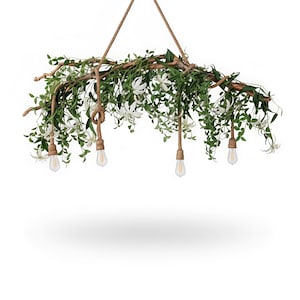 Rustic Wood Chandelier – Customizable Boho Ceiling Light for Living Room or Cabin Decor