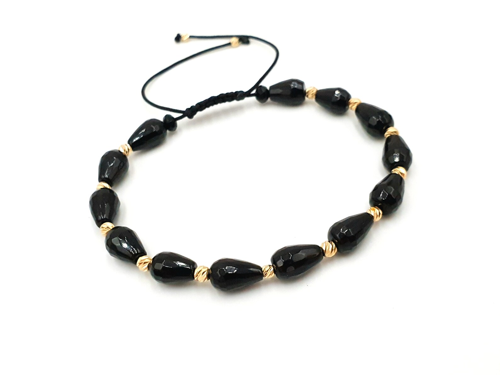 14K Yellow Solid Gold Beads Natural Onyx Bracelet / Gold Etsy UK