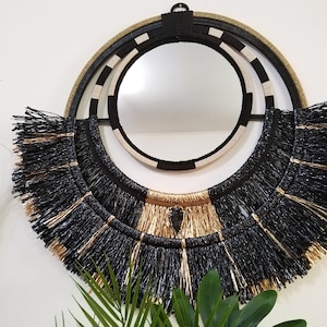 Boho Round Wall Mirror, Modern Wall Decoration, Bohemian Home Decor, Rustic Housewarming