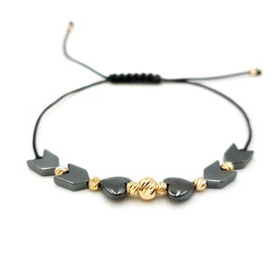 14k yellow Gold Bracelet and Hematite Stones/Natural Stones Bracelet//Gift  Women&#39;s /Jewelry with Gold Beads.