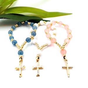 Rosary Bracelet Communion/14kt Yellow Gold Rosary ,Gift Catholic Wedding Religious/ First Communion gift/ cross pendant ,Custom Jewelry