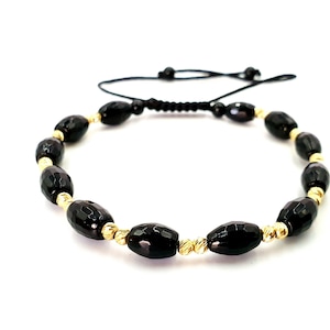 14k Solid Gold Bracelet with Black Onyx | Handmade Gold Bracelet | Custom Gift for Men & Women | Luxury Jewelry