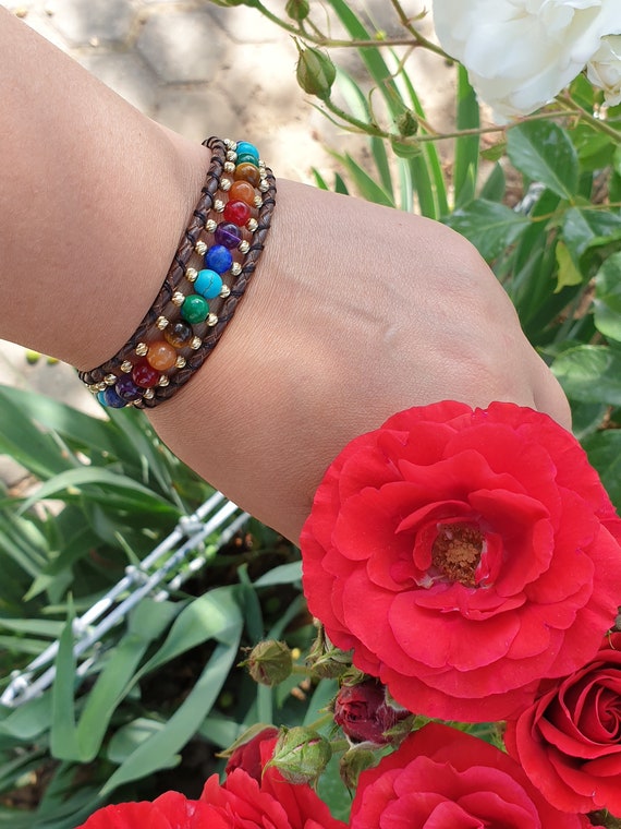 Bracelets en or 7 chakras bracelet en or massif jaune 14 carats or et 7 chakras bracelet spirituel bracelets cadeaux pour femme et homme Etsy France