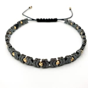 14k yellow Solid Gold Bracelet and Hematite beads/Natural Stones Bracelet/Pure Gold Jewelry/ Bracelets Gift for Men&#39;s and Women&#39;s