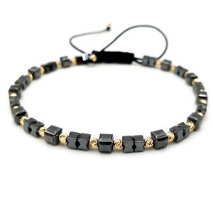 14k yellow Solid Gold Bracelet and Hematite beads/Natural Stones Bracelet/Pure Gold Jewelry Bracelets/Gift for Men&#39;s and Women&#39;s