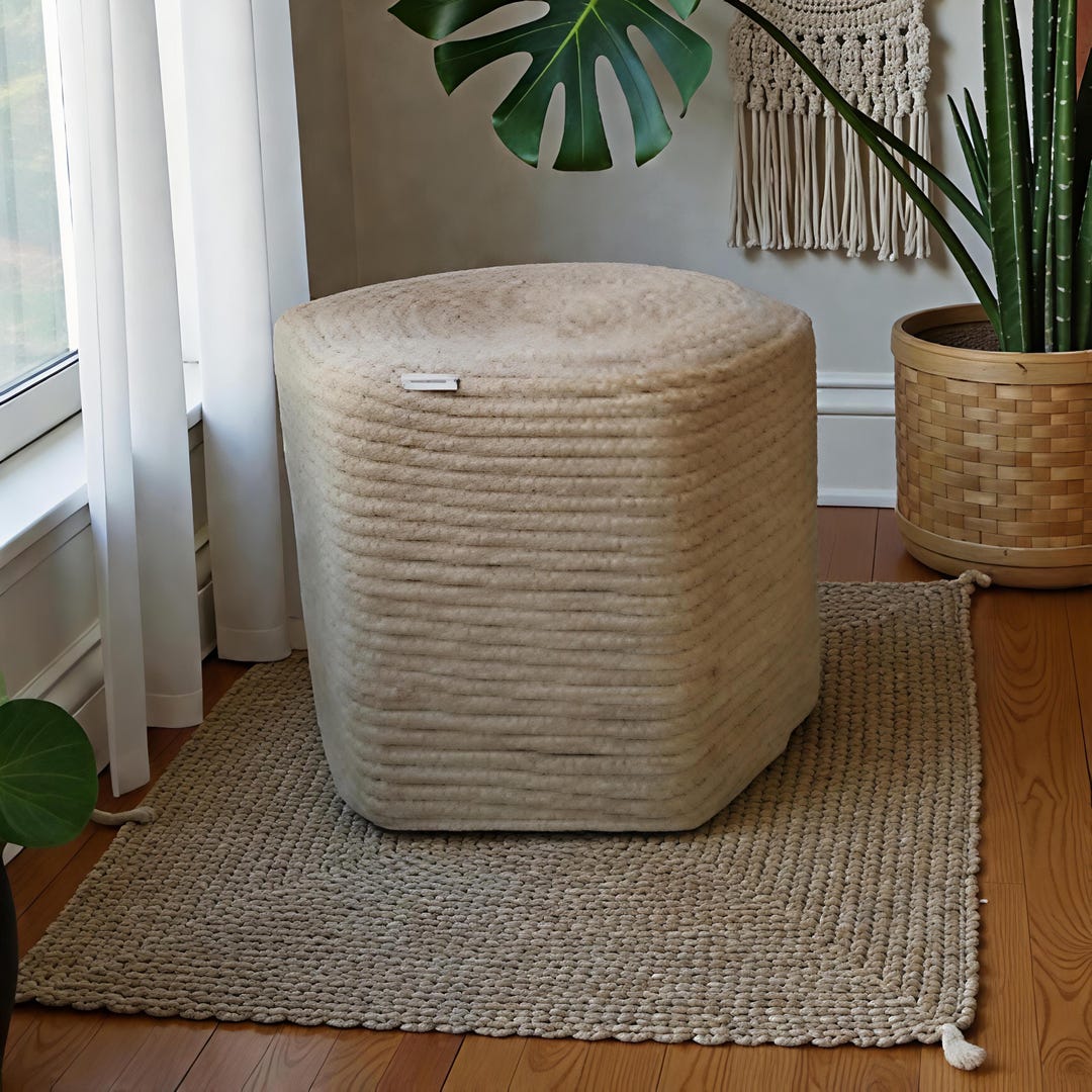Round Jute Pouffe , Rustic Jute Stool Bohemian Home Decor ...