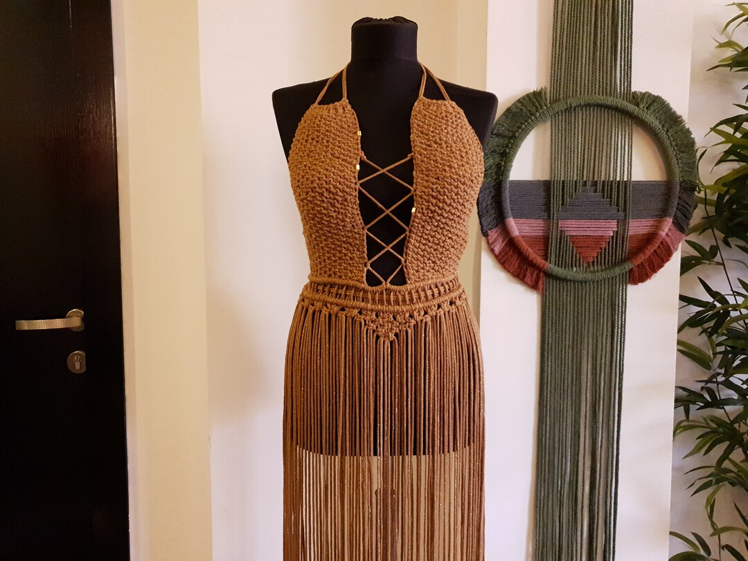 パーティードレス Fringed Macrame Dress Macrame Dress , Birthday Dress , Shiny Material ,crazy Party