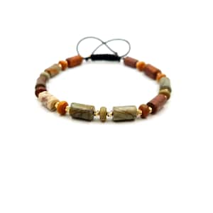 GOLD Bracelets/Bracelet in 14k Yellow SOLID GOLD/Beaded Bracelets/Jasper Natural Stones Bracelet/Gift for Women&#39;s & Men&#39;s