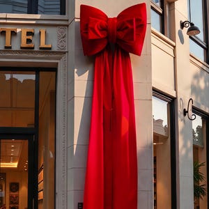 Large Red Christmas Bow Outdoor Restaurant Facade Custom Decor