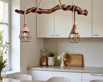 Houten hanglamp, rustieke plafondverlichtingsarmatuur, boerderijkroonluchter, gepersonaliseerde woondecoratie
