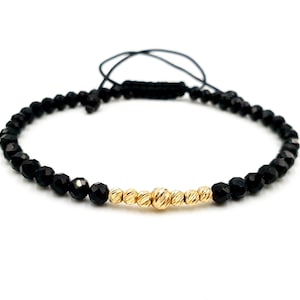 GOLD Bracelets/Bracelet in 14kt Yellow SOLID GOLD/Beaded Bracelets, Black Onyx Natural Stones Bracelet/Perfect Gift for Women&#39;s & Men&#39;s