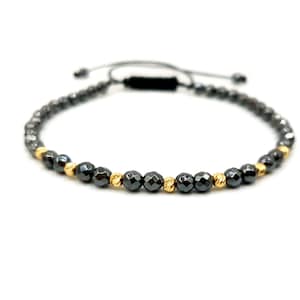 14k Yellow SOLID GOLD Bracelet/Beaded Bracelets/Natural Stones Hematite /Gifts for Him /Bracelets for Women&#39;s and Men&#39;s