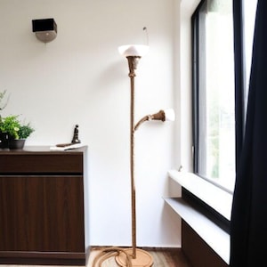 Rustic Floor Lamp with Two Lights | Hemp Rope Standing Lamp | Industrial Lighting Decor