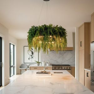 Plafondlamp, kroonluchter met groen, verlichtingsarmatuur, plantenlamp, op maat gemaakte woondecoratie