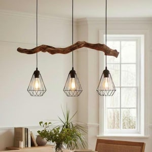 Illuminazione da soffitto in legno, paralume in legno, decorazione rustica personalizzata per la casa, lampada a sospensione
