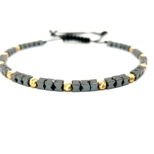 14k Yellow SOLID GOLD Bracelet/Beaded Bracelets/Gold and Natural Stones Hematite /Bracelets for Women and Men/Custom  Jewelry