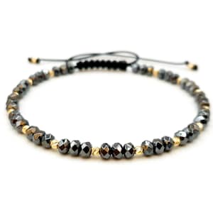 14k yellow Solid Gold Bracelet and Hematite Stone/Natural Stones Bracelet/Pure Gold Jewelry Bracelets for Men&#39;s and Women&#39;s