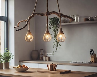 Lampada da soffitto in legno rustico – Decorazione naturale per la casa con soffitto in legno chiaro