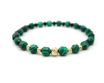 Bracciali/Bracciali GOLD in 14k Giallo SOLIDO ORO/Oro e Pietre Naturali Onice e Malachite/Braccialetti regalo/Bracciali per donna & uomo