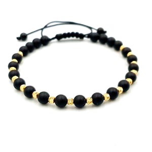 14kt Yellow SOLID GOLD/Beaded Bracelets Black Onyx mat Natural Stones Bracelet/Gift  for Women&#39;s & Men&#39;s