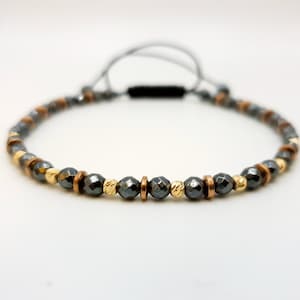 14k Yellow SOLID GOLD Bracelet/Beaded Bracelets/ Natural Stones Hematite Bracelet/Perfect Gift for Women&#39;s and Men&#39;s/Gold Jewelry
