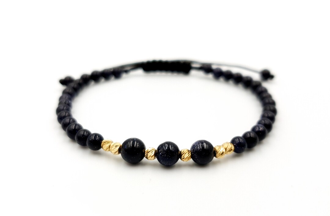 14K Yellow Solid Gold Beads Natural Moonstone Beads Bracelet / Gold Jewelry/perfect Gift for Men