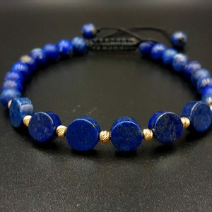 GOLD Bracelets/Bracelet in 14k Yellow SOLID GOLD/Beaded Bracelets/ Lapis Lazuli Natural Stones Bracelet/Gift for Women&#39;s & Men&#39;s