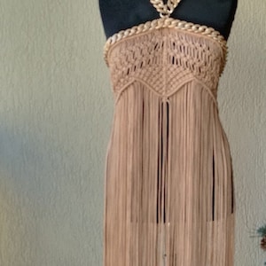 Beach cover up, boho fringe dress, handmade macrame festival outfit,  Burning Man, boho beach party, festival fashion summer  dress