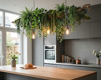 Wood Chandelier Lighting – Custom Lamp, Boho Ceiling Light, Bohemian Home Decor