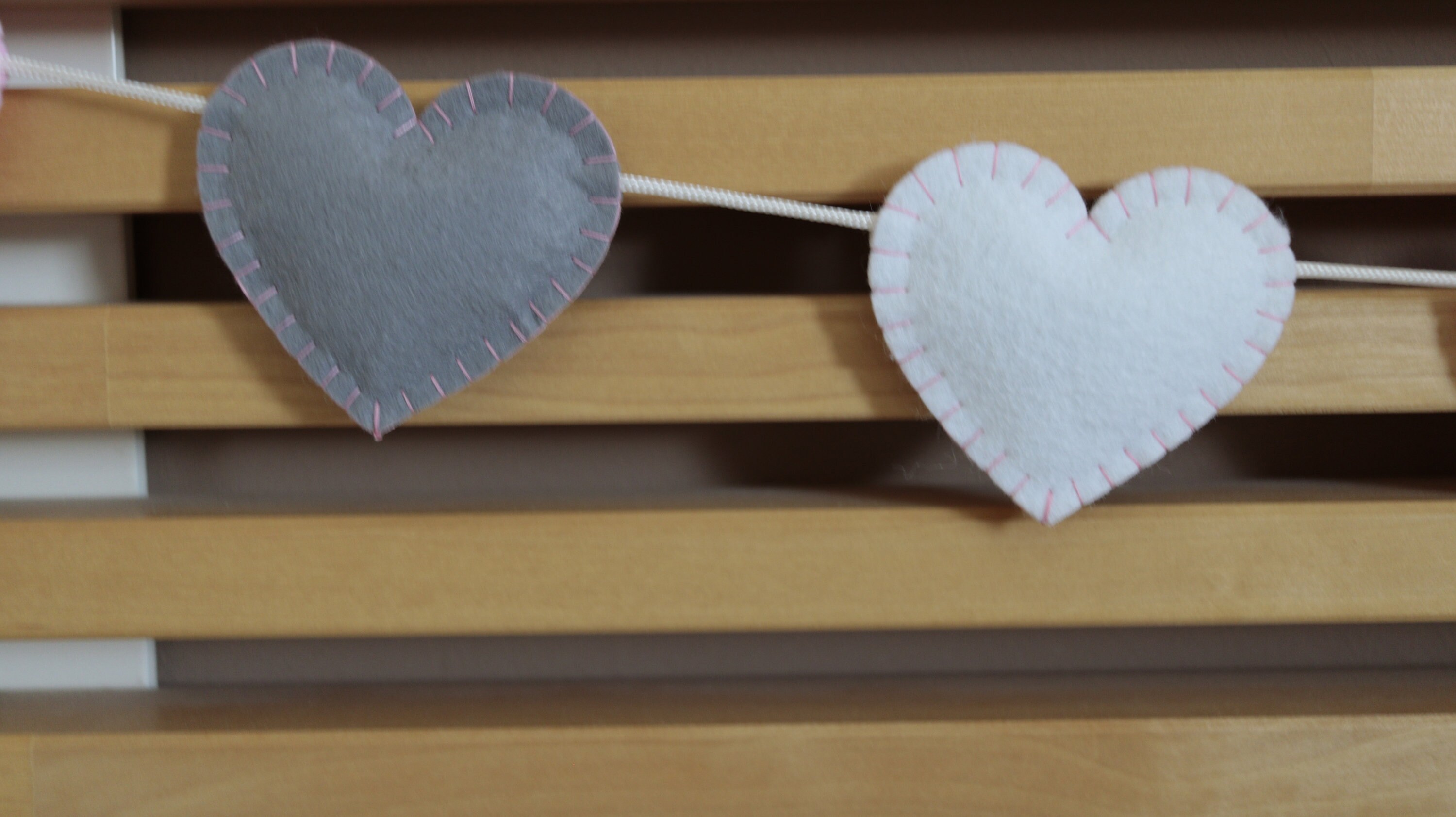 Felt Heart garland Pink Gray and White 9 or 12 hearts Etsy