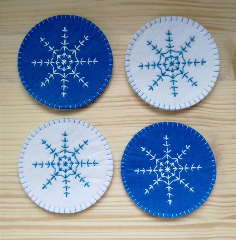 Christmas Felt coasters with snowflake, Winter table decoration image 7