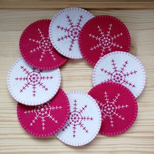 Christmas Felt coasters with snowflake, Winter table decoration image 3