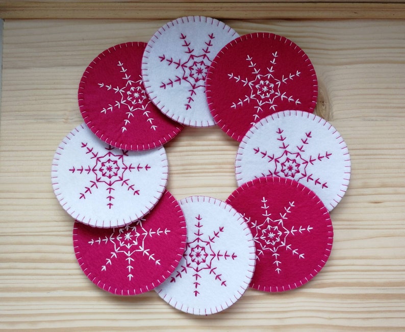 Christmas Felt coasters with snowflake, Winter table decoration image 3