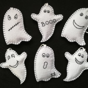 Halloween decoration, Felt Halloween ornaments, Halloween Ghosts, Set of 6