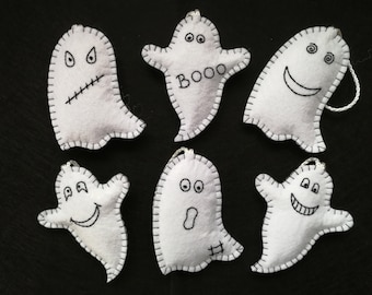 Halloween decoration, Felt Halloween ornaments, Halloween Ghosts, Set of 6