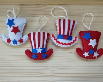 Uncle Sam hat Tree Americana Handmade Felt ornaments Patriotic Decoration for 4th of July