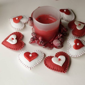 Red and White Felt Hearts: Valentine's Tree Ornaments