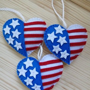 Patriotic Felt ornaments, 4th of July decoration, US flag hearts