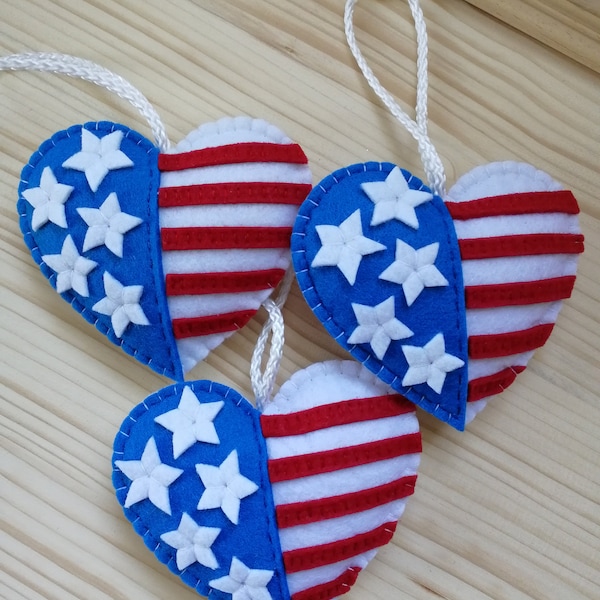Adornos patrióticos de fieltro, decoración del 4 de julio, corazones con la bandera de EE. UU.