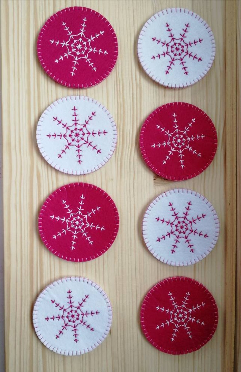 Christmas Felt coasters with snowflake, Winter table decoration image 6
