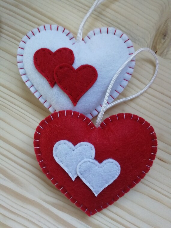 Valentine's Day Red Felt Hearts- SET of 3, 5 or 10- DIY Craft