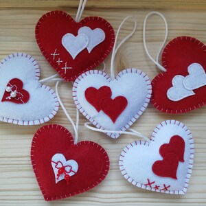 Valentine hearts, Handmade Valentines Day decoration, Felt plush hearts