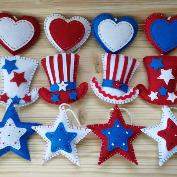 Decoración para el 4 de julio, adornos patrióticos de fieltro, estrellas azules, rojas y blancas.