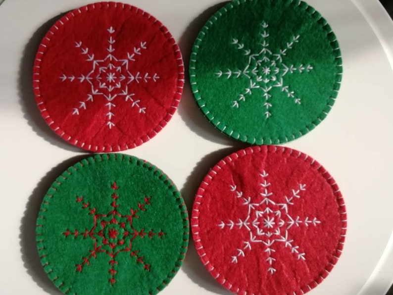 Christmas Felt coasters with snowflake, Winter table decoration image 5