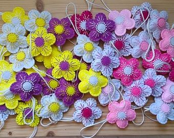 Small Felt flower ornaments, Summer or Spring decoration in pink, purple, yellow, white - or customized colors for you